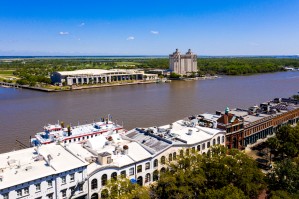 River Street and Savannah River Aerial View 0166